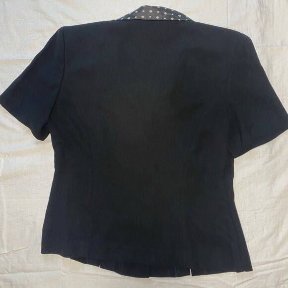 Vintage LESLIE FAY Skirt Suit Set Blouse Pleated Midi Skirt Womens 10 Black Tan - Picture 3 of 5